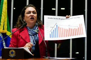 A senadora Kátia Abreu (PMDB-TO) negou a explosão da dívida pública e questionou a limitação de gastos por 20 anos Roque de Sá/Agência Senado 